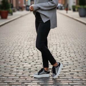 Michael Kors Black and Silver Platform Sneakers